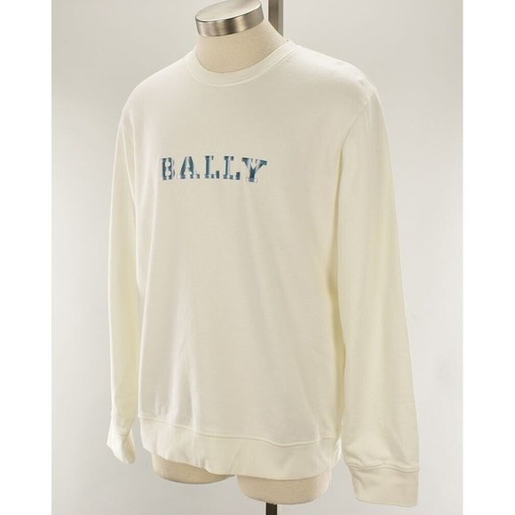 BALLY Ivory Embroidered LOGO Heavy Cotton Terry Crew Neck Sweatshirt MEDIUM - Picture 1 of 2